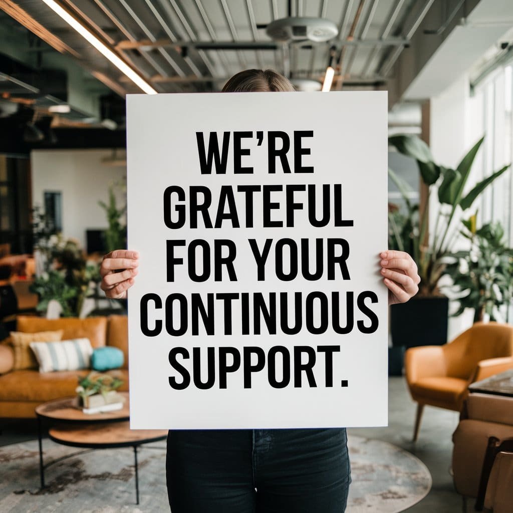 I have an article on the title "We’re Grateful for Your Continuous Support" Create a professional featured image for this article